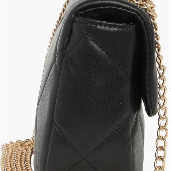 Badgley Mischka Black Quilted Crossbody Bag Gold Hardware - Picture 5 of 6